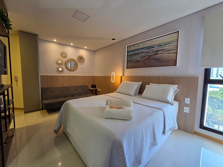 Lindo Studio com Piscina a poucos passos da Praia